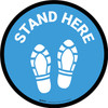 Stand Here with Shoe Prints Blue Circular - Floor Sign