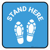 Stand Here with Shoe Prints Blue Square - Floor Sign