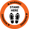 Warning Stand Here with Shoe Prints Circular - Floor Sign