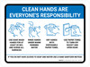 Clean Hands Are Everyones Responsibility with Icons Blue Landscape - Wall Sign