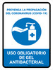 Prevent Coronavirus - Anti-Bacterial Hand Gel Mandatory Spanish with Icon Portrait - Wall Sign