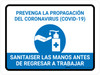 Prevent Coronavirus - Sanitize Hands Before Work Spanish with Icon Landscape - Wall Sign