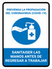 Prevent Coronavirus - Sanitize Hands Before Work Spanish with Icon Portrait - Wall Sign