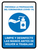Prevent Coronavirus - Wash And Sanitize Hands Before Returning To Work Spanish with Icon Portrait - Wall Sign