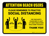 Attention: Beach Users Remember Social Distancing with Icon Landscape - Wall Sign