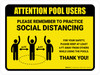 Attention: Pool Users Remember Social Distancing with Icon Landscape - Wall Sign Attention: Pool Users Remember Social Distancing with Icon Landscape - Wall Sign