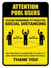 Attention: Pool Users Remember Social Distancing with Icon Portrait - Wall Sign Attention: Pool Users Remember Social Distancing with Icon Portrait - Wall Sign