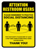Attention: Restroom Users Remember Social Distancing with Icon Portrait - Wall Sign