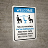 Welcome: Please Maintain Social Distancing And Face Coverings with Icon Portrait - Wall Sign