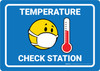 Temperature Check Station with Facemask Emoji Blue - Wall Sign
