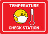 Temperature Check Station with Facemask Emoji Red - Wall Sign Temperature Check Station with Facemask Emoji Red - Wall Sign
