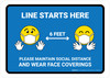Line Starts Here Wear Face Coverings with Emojis Blue - Wall Sign