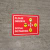 Please Observe Safe Distancing Facemask with Multiple Emojis Red - Wall Sign