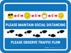 Maintain Distance Observe Flow with Emoji Blue - Floor Sign