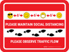 Maintain Distance Observe Flow with Emoji Red - Floor Sign Maintain Distance Observe Flow with Emoji Red - Floor Sign