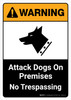 Warning: Attack Dogs On Premises No Trespassing with Icon ANSI Portrait - Wall Sign