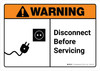Warning: Disconnect Before Servicing with Icon ANSI Landscape - Wall Sign