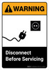 Warning: Disconnect Before Servicing with Icon ANSI Portrait - Wall Sign Warning: Disconnect Before Servicing with Icon ANSI Portrait - Wall Sign