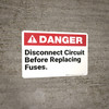 Danger: Disconnect Circuit Before Replacing Fuses - Wall Sign