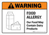 Warning: Food Allergy Food May Contain Dairy with Icon ANSI Landscape - Wall Sign Warning: Food Allergy Food May Contain Dairy with Icon ANSI Landscape - Wall Sign
