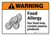 Warning: Food Allergy Food May Contain Peanuts with Icon ANSI Landscape - Wall Sign
