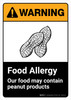 Warning: Food Allergy Food May Contain Peanuts with Icon ANSI Portrait - Wall Sign