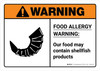 Warning: Food Allergy Warning - Our Food May Contain Shellfish with Icon ANSI Landscape - Wall Sign Warning: Food Allergy Warning - Our Food May Contain Shellfish with Icon ANSI Landscape - Wall Sign
