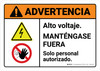Warning: High Voltage Keep Away Spanish with Icons ANSI Landscape - Wall Sign Warning: High Voltage Keep Away Spanish with Icons ANSI Landscape - Wall Sign