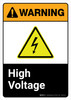 Warning: High Voltage with Icon ANSI Portrait - Wall Sign