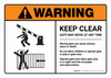 Warning: Keep Clear Gate May Move At Any Time with Icons ANSI Landscape - Wall Sign