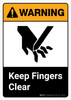 Warning: Keep Fingers Clear with Icon ANSI Portrait - Wall Sign Warning: Keep Fingers Clear with Icon ANSI Portrait - Wall Sign