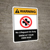 Warning: No Lifeguard on Duty Swim at Own Risk with Icon ANSI Portrait - Wall Sign