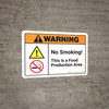Warning: No Smoking This is a Food Production Area with Icons ANSI Landscape - Wall Sign Warning: No Smoking This is a Food Production Area with Icons ANSI Landscape - Wall Sign