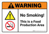 Warning: No Smoking This is a Food Production Area with Icons ANSI Landscape - Wall Sign Warning: No Smoking This is a Food Production Area with Icons ANSI Landscape - Wall Sign