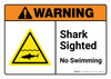 Warning: Shark Sighted No Swimming with Icon ANSI Landscape - Wall Sign