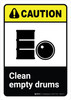 Caution: Clean Empty Drums with Icon ANSI Portrait - Wall Sign