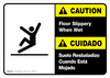 Caution: Floor Slippery When Wet Bilingual Spanish with Icon ANSI Landscape - Wall Sign