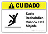 Caution: Floor Slippery When Wet Spanish with Icon ANSI - Wall Sign Caution: Floor Slippery When Wet Spanish with Icon ANSI - Wall Sign