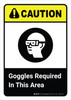 Caution: Goggles Required in This Area with Icon ANSI Portriat - Wall Sign
