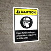 Caution: Hard Hat and Eye Protection Required with Icon ANSI Portrait - Wall Sign Caution: Hard Hat and Eye Protection Required with Icon ANSI Portrait - Wall Sign
