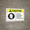 Caution: Hearing Protection Required In Area with Icon ANSI Landscape - Wall Sign