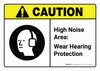 Caution: High Noise Area Wear Hearing Protection with Icon ANSI Landscape - Wall Sign Caution: High Noise Area Wear Hearing Protection with Icon ANSI Landscape - Wall Sign