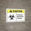 Caution: Potential Biohazard Present with Icon ANSI Landscape - Wall Sign