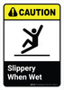 Caution: Slippery When Wet with Icon ANSI Portriat - Wall Sign Caution: Slippery When Wet with Icon ANSI Portriat - Wall Sign