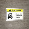 Caution: Watch Out For Forklift Trucks with Icon ANSI Landscape - Wall Sign