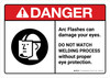 Danger: Arc Flashes Damages Eyes Wear PPE with Icon ANSI Landscape - Wall Sign