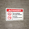 Danger: Battery Station No Smoking No Open Flames with Icons ANSI Landscape - Wall Sign
