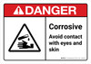 Danger: Corrosive Avoid Contact Wth Eyes And Skin with Icon ANSI Landscape - Wall Sign