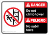Danger: Do Not Climb Tower Bilingual Spanish with Icon ANSI Landscape - Wall Sign Danger: Do Not Climb Tower Bilingual Spanish with Icon ANSI Landscape - Wall Sign