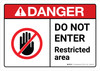 Danger: Do Not Enter Restricted Area with Icon ANSI Landscape - Wall Sign Danger: Do Not Enter Restricted Area with Icon ANSI Landscape - Wall Sign